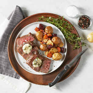 Air Fryer Steak and Winter Root Vegetables with Herb Compound Butter image