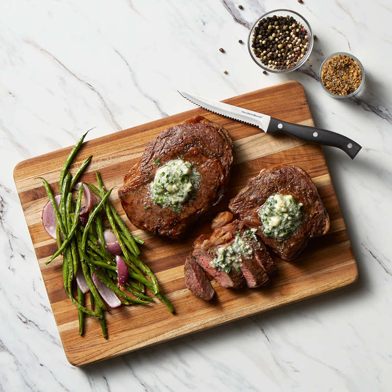 Air Fryer Rib Eye Steak with Gorgonzola Butter