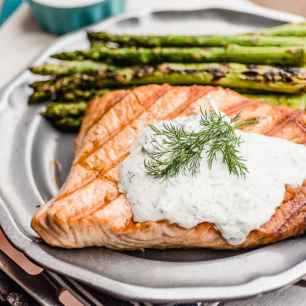 Grilled Salmon with Yogurt Lemon Caper Sauce image